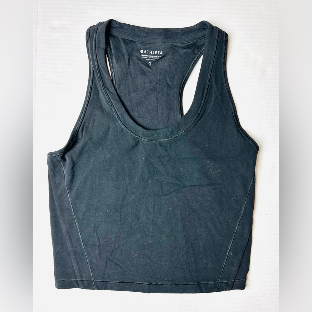 Athleta Women’s XS Black Crop Tank Top V Neck Stretch Workout Athletic Wear‎